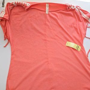 Short Sleeve Lace Up Shoulder Shirt Women M